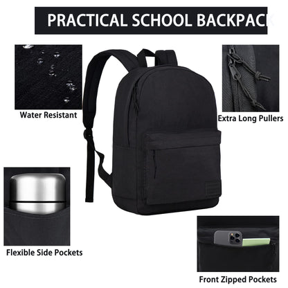 SUPACOOL Casual Laptop Backpack with USB Charging Port for Men and Women, School Bookbag for College, Lightweight Pack Back(Dark Black)