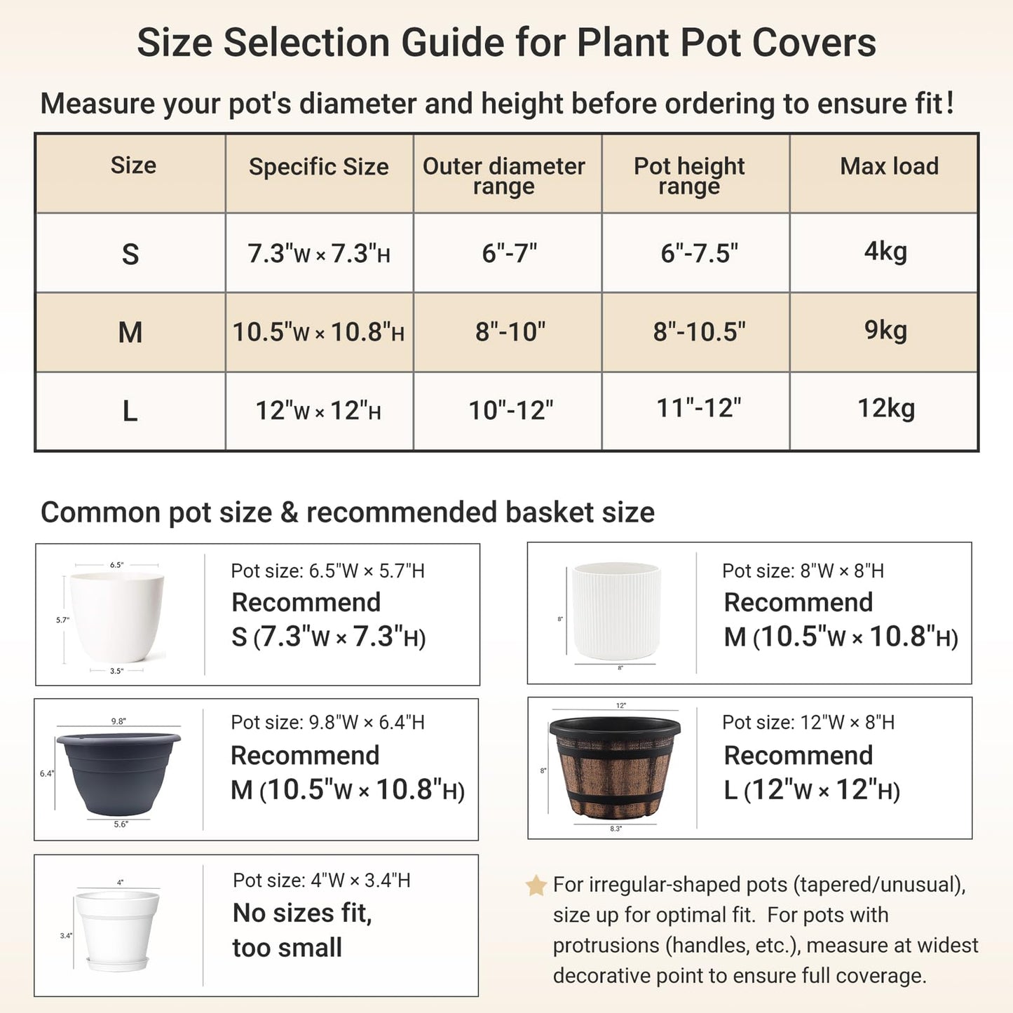 Dahey Jute Spliced Cotton Rope Plant Basket Modern Woven Storage Basket for 10" Floor Indoor Planter, Decorative Flower Pots Cover Laundry Bin with Handle Rustic Home Decor, White and Beige