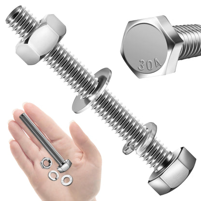 Mywish (20 Sets) 5/16-18 x 2-1/2", 5/16 Bolt Hex Head Assorted Screws Nuts and Bolts with Flat & Lock Washers, 304 Stainless Steel Metric Bolt Assortment 18-8, Fully Threaded