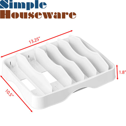 Simple Houseware Food Container Lid Organizer with Adjustable Dividers for Inside Cabinet or Countertop Storage, 13.25" × 10.5", White