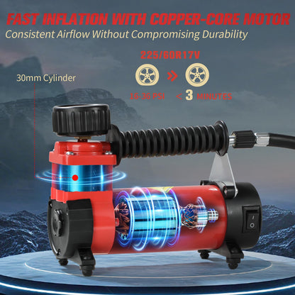 AVID POWER 12V DC Tire Inflator Portable Air Compressor, Compact Air Pump w/Copper Motor, Easy Operation 12V Tire Pump w/Carrying Case & 3 Adapters