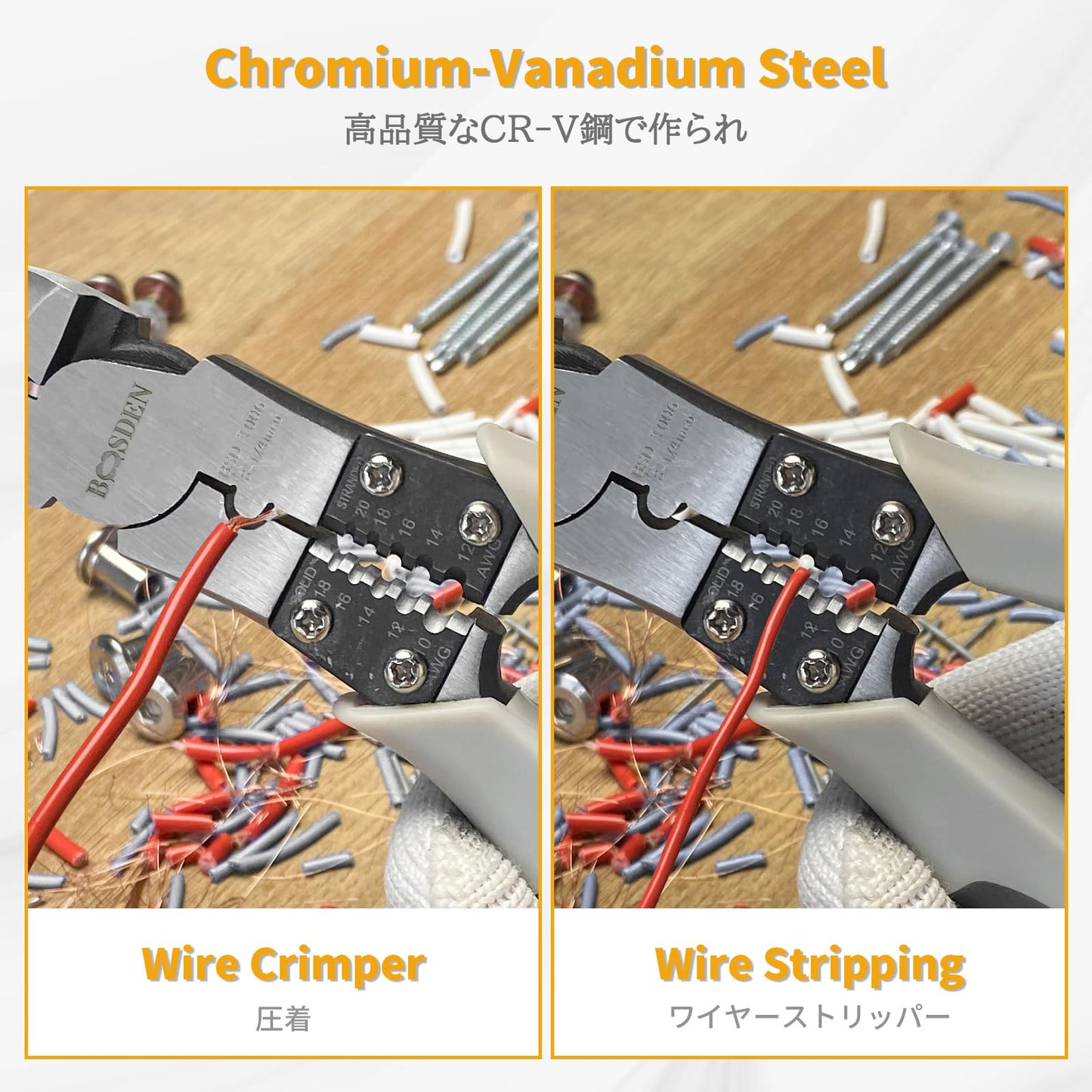 BOOSDEN Wire Cutters Heavy Duty with Wire Stripper Crimper,Diagonal Cutters,8 inch Side Cutters with a Belt Holster,Multi Function Professional Industrial High Leverage Diagonal Cutting Pliers Tool