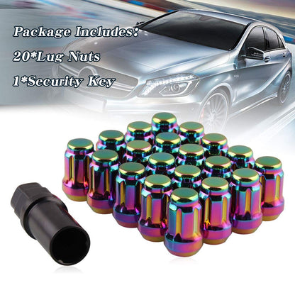 RYANSTAR Lug Nuts 20Pcs/Set M12*1.5 Hexagon Drive Acorn Lug Nuts Wheel Nuts + 1 3/4 inches 19mm and 21mm Hex Anti-Theft Socket Key, Colorful