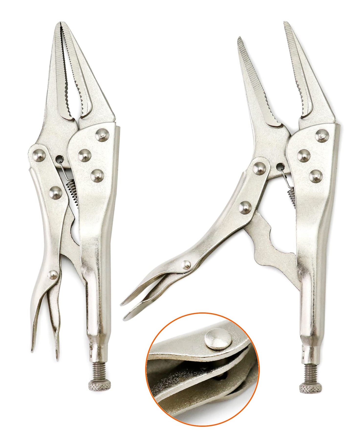 QWORK 2 Pack Original Locking Pliers Long Nose, 9" Long Nose Pliers, Curved Jaw Pliers, 2-3/4" Maximum Opening Locking Pliers Set