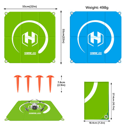 STARTRC Drone Landing Pad, Universal Waterproof Portable Fast-Foldable Helipad for Mini 5 Pro/4/3/2 SE/4K/DJI Neo/Flip/Mavic 3/RC Quadcopters (Blue-green, 26-inch/65cm)
