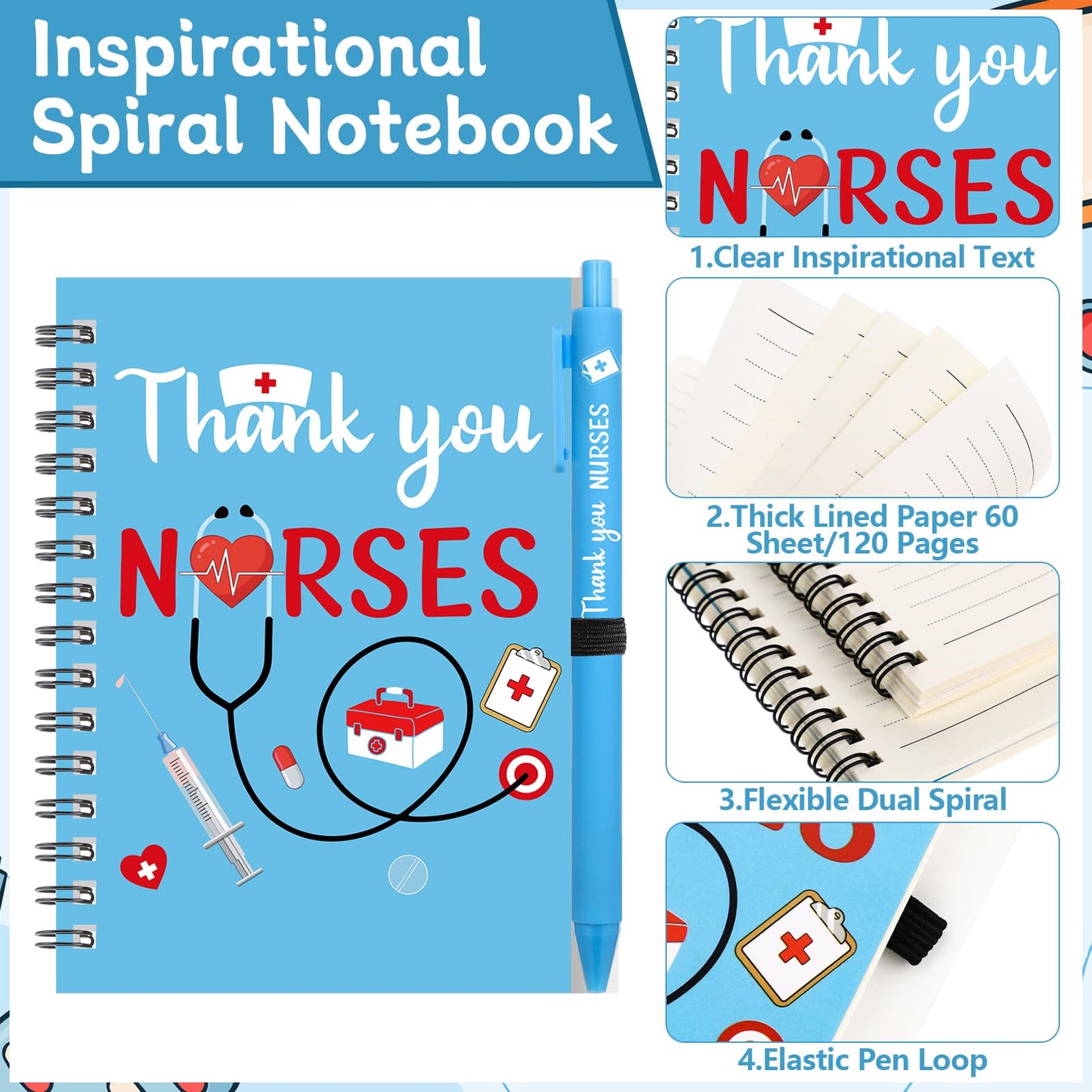 12 Pcs Nurse Appreciation Gift Set Nursing Week Thank You Gifts Inspirational Spiral Notebooks Motivational Ballpoint Pens Bulk for Healthcare Workers Nurses Graduation Nurse Week Appreciation Gifts