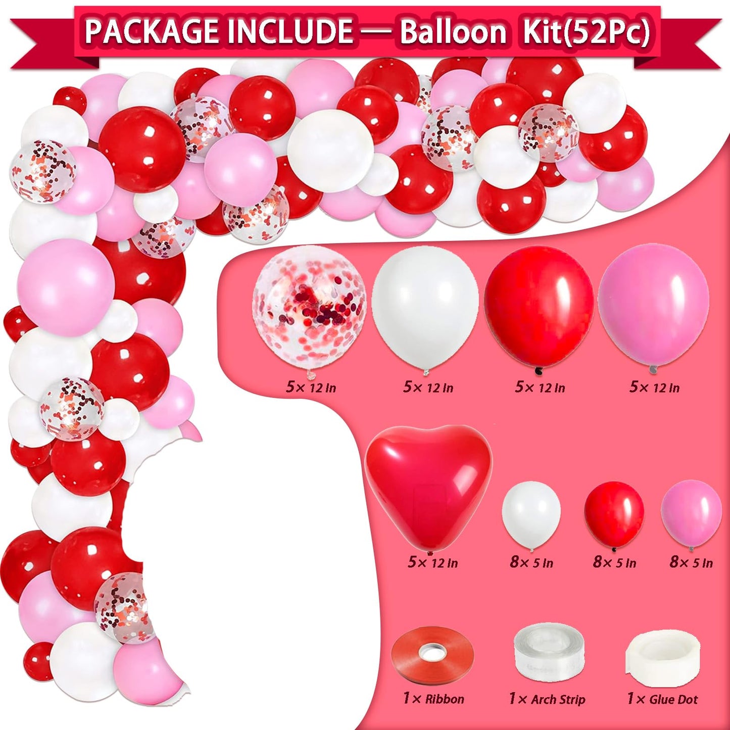 90Pcs Valentines Day Decor Kit, Happy Anniversary Decorations - 4 Pcs Balloon Boxes, Balloon Garland, Multi Decorations For Romantic Decors Special Night