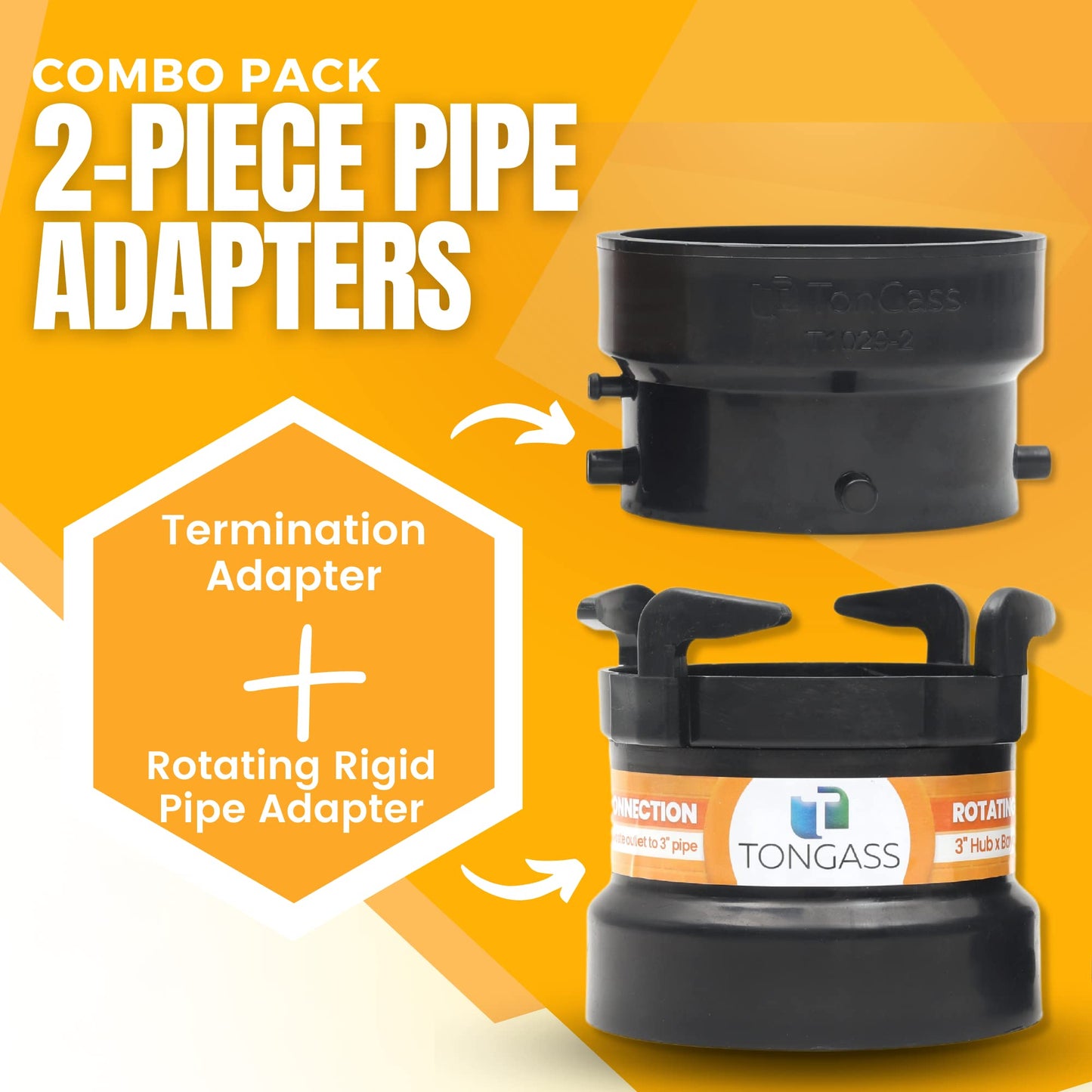 2 x (Combo Pack) RV Sewer Hose Fitting Adapter to PVC, RV Sewer Connection & RV Sewer Termination Adapter - 3" Hub x Bayonet Hooks (2)