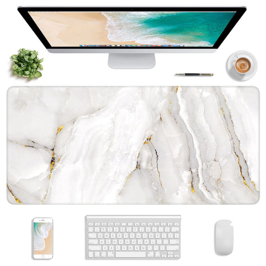 Atufsuat Extended Gaming Mouse Pad, XXL Large Desk Pad 30 x 14 Inch, Big Computer Keyboard Mousepad, Waterproof Mouse Mat with Stitched Edges and Non-Slip Base for Women Office Gaming, White Marble