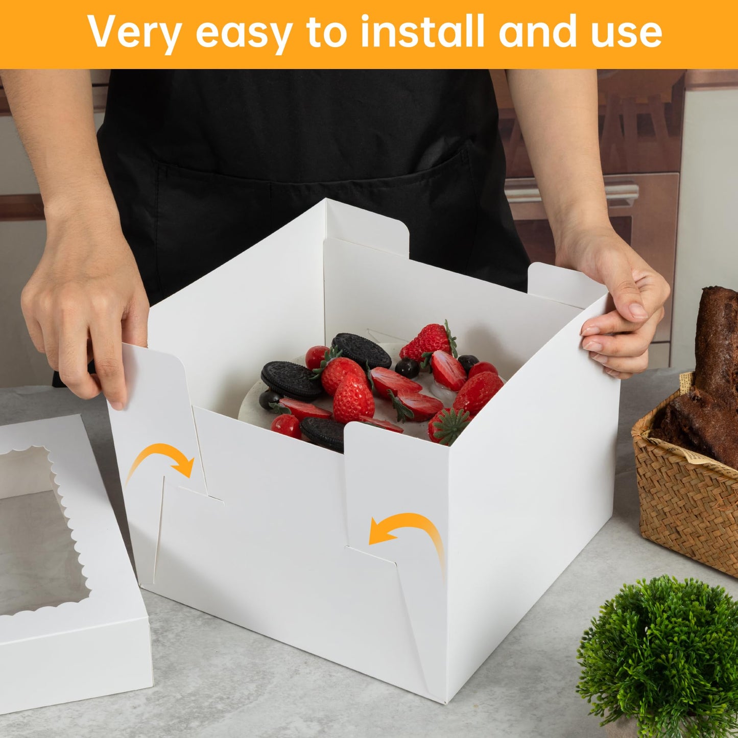 T-Language Cake Boxes and Boards Set (10 boxes & 10 boards) - 10x10x8 Inches White Bakery Boxes with Stickers, Red Ribbons for Multi-Layer Cakes and Cake Decorating