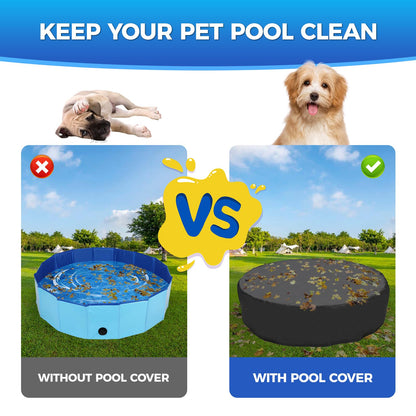 Tufmunb 71 inch Dog Pool Cover, Portable Round Collapsible Bathing Tub Kiddie Pool Cover with Oxford Cloth Material and Drawstring Design, Waterproof and Dustproof (Black) - Only Cover