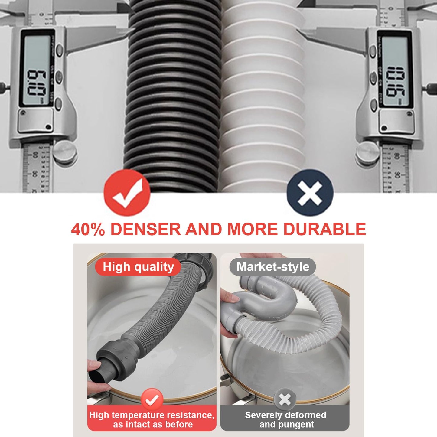 QruiLanTu 1 1/2" Flexible Drain Hose, Extendable Flexible Sink Drain Hose P-Trap with Adapter Suitable for Kitchens Bathrooms Outdoors and RVs (15 in-42.4in/58 cm-107 cm)