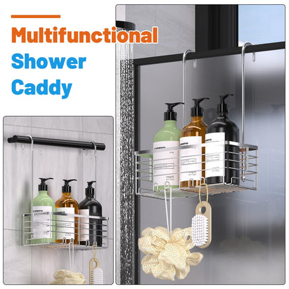 Shower Caddy Hanging, YUOROS Over the Door Shower Organizer Rack 304 Stainless Steel Rustproof (Silver)