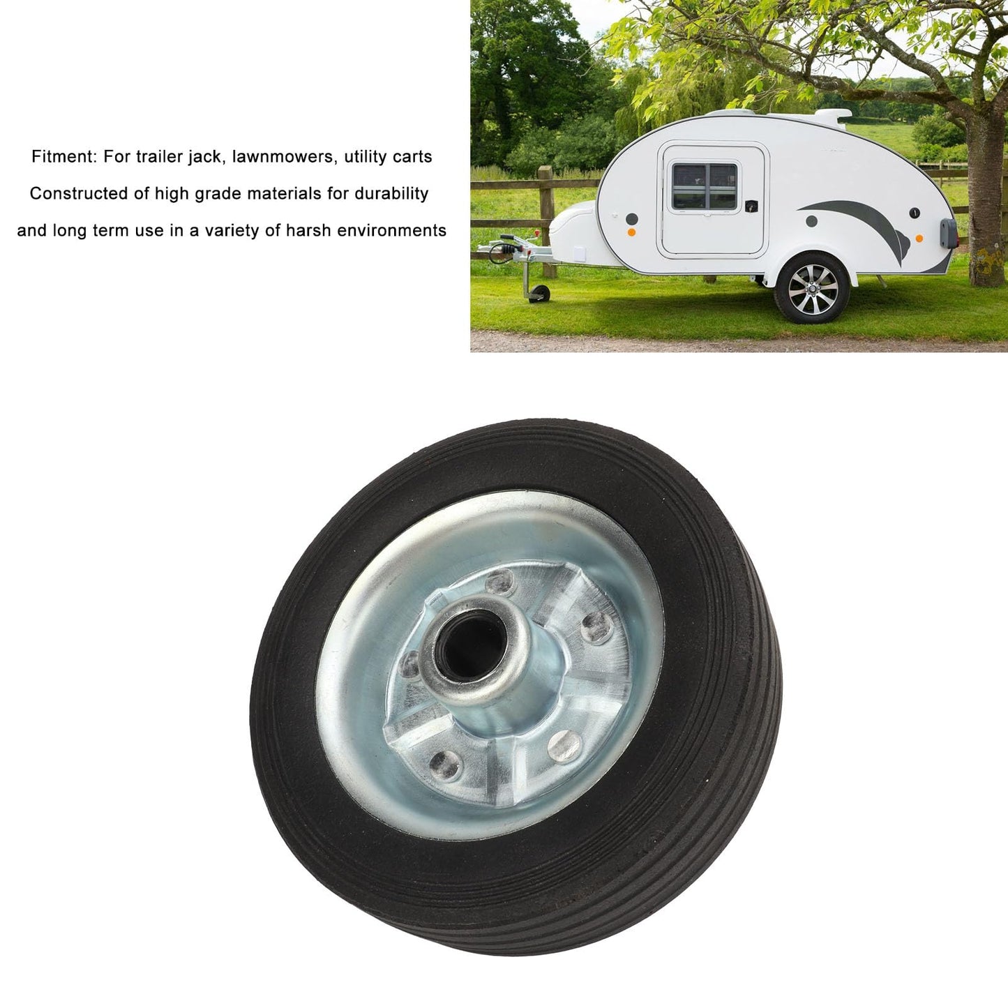 Wheel, Trailer Jack Universal Wheel with 6 Inch Diameter and 1200 Lbs Load Capacity, Swivel Caster Wheels for Lawn Mowers, Utility Carts, Rubber Clad Iron Construction