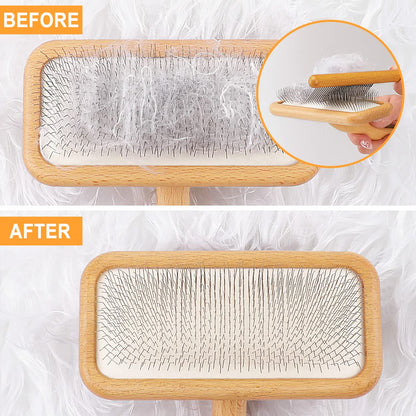 Carpet Rake-Sheepskin Wool Brush and Sheepskin Brush Cleaner Comb, More Suitable for Pile Carpets/Rugs, for Carding Fur, Restore Carpets Softness and Texture (Wood, 2PCS(Big+ Small)