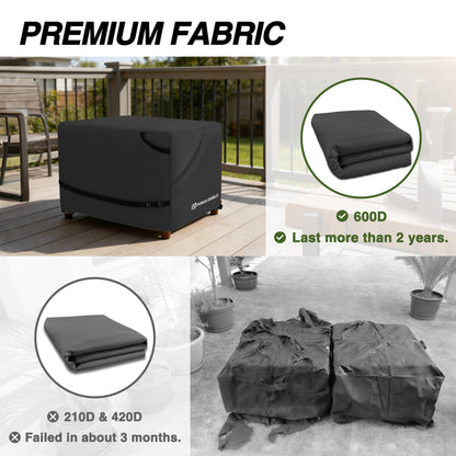 Porch Shield Patio Ottoman Cover - Waterproof Outdoor Rectangular Side Table Covers – 28L x 24W x 18H inch, Black