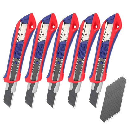 WORKPRO 5-Pack Snap-Off Utility Knife with 20-Pack 18 mm Razor Sharp Blades, Retractable Box Cutter for Cutting Cardboard, Boxes,Carpet, Rope