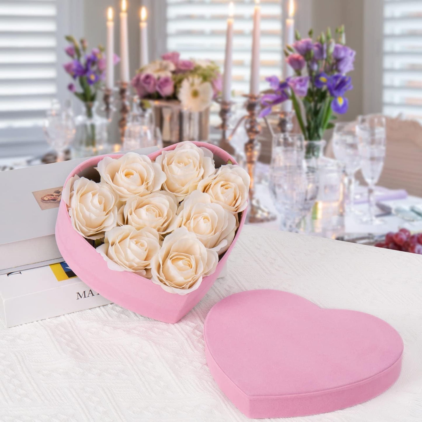 GnFlus Velvet Nesting Gift Boxes with Lids for Presents 4 Pack Pink Heart Shape Gifts Box for Arrangements Flowers Thanksgiving Christmas Wedding Birthdays Bridesmaid Anniversary Party