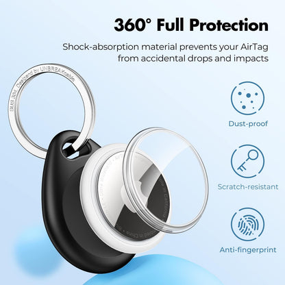 UNBREAKcable 4 Pack Ultra Secure Keychain Holder for Apple AirTag,Waterproof TPU Shell & Stainless Steel Ring [Durable Scratch-Resistant] [Easy Install] Protective Case for Key,Bag,Luggage,Pet Collar