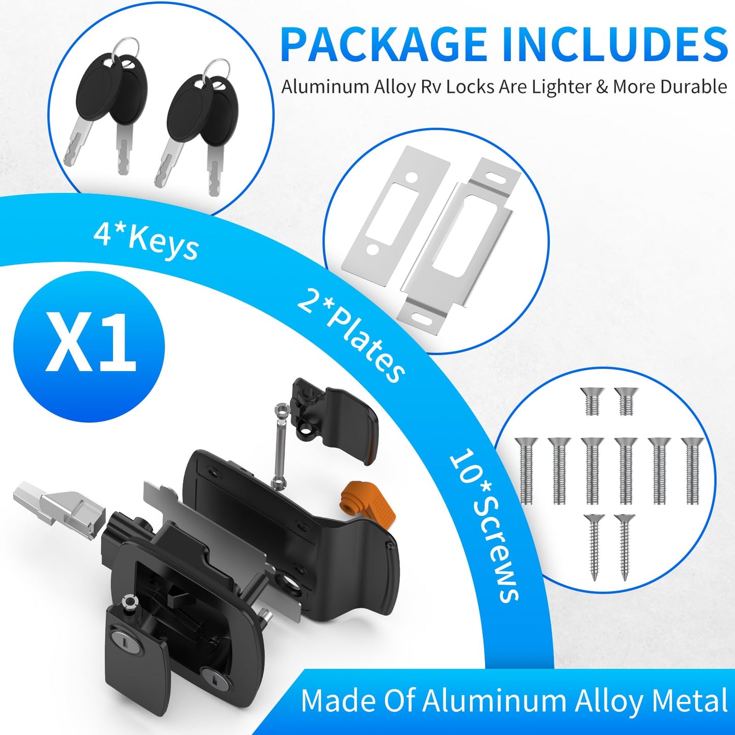 RV Door Lock Replacement, Upgraded Lighter RV Door Latch with Paddle Deadbolt & 4 Keys, 100% Metal Camper Door Locks, Aluminum Alloy RV Entry Door Lock for Travel Trailers Cargo Hauler, Black