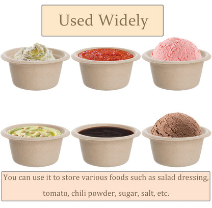 Yesland 200 Pack 2 Oz Natural Bagasse Fiber Cups with Lids, Paper Tasting Cups Disposable Sample Food Cup, Compostable Sauce Containers for Snack Tasting Charcuterie