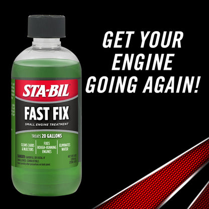 STA-BIL Fast Fix - Small Engine Treatment, Cleans Carburetors and Injectors, Fixes Rough Running Engines, Eliminates Water, Treats Up to 20 Gallons, 8oz (22304), Green