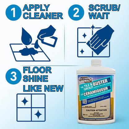 Tile and Grout Buster Cleaner, 850 ml (28 oz) – Heavy-Duty Tile & Grout Stain Remover for Bathroom, Kitchen, Shower & Floors – For Ceramic, Porcelain, Stone & More – Made in Canada