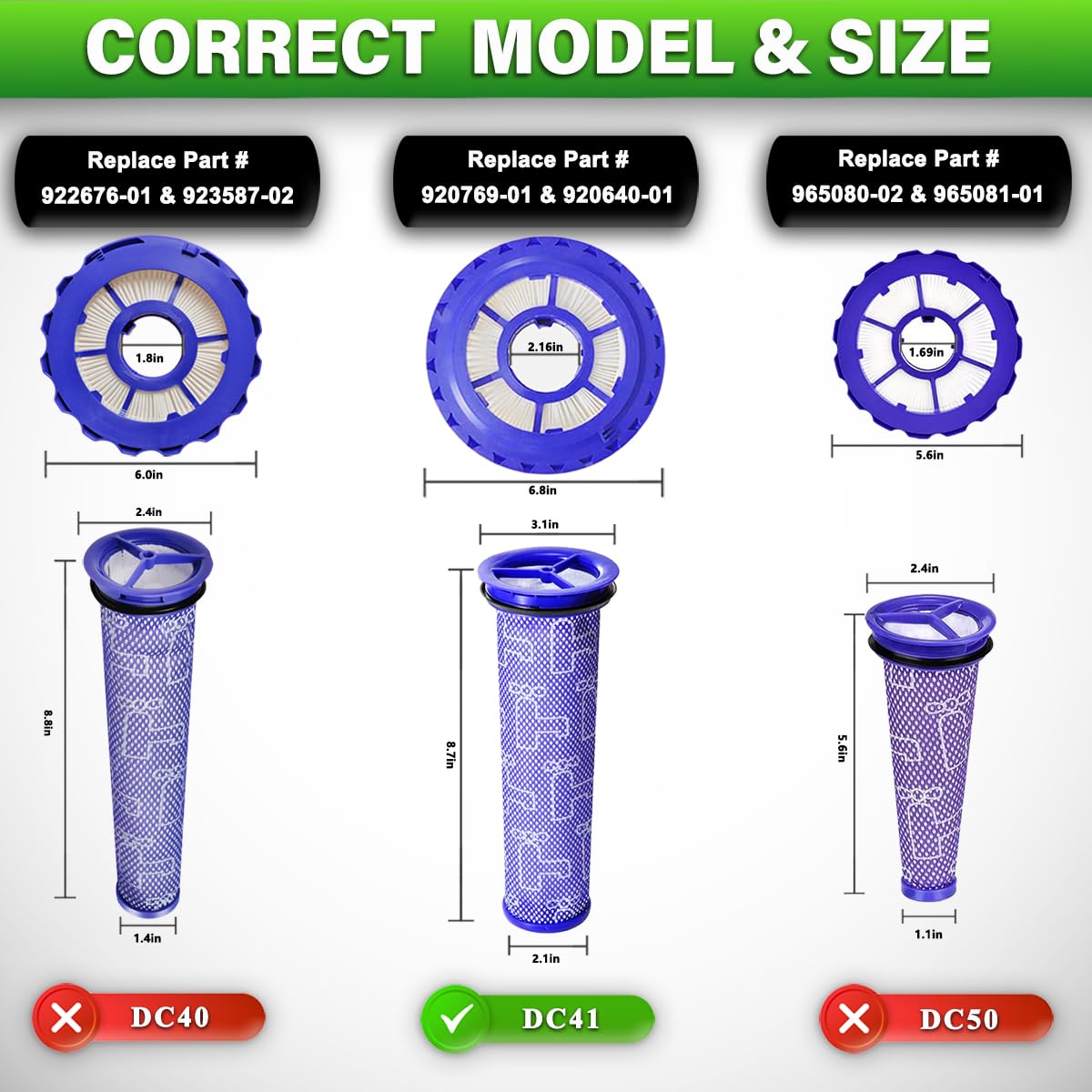 2 Pack Post & Pre Filters Replacement for Dyson DC41 DC65 DC66 UP13 UP20 UP30 Animal Ball Vacuum, Multi Floor, Compare to Part 920769-01 & 920640-01