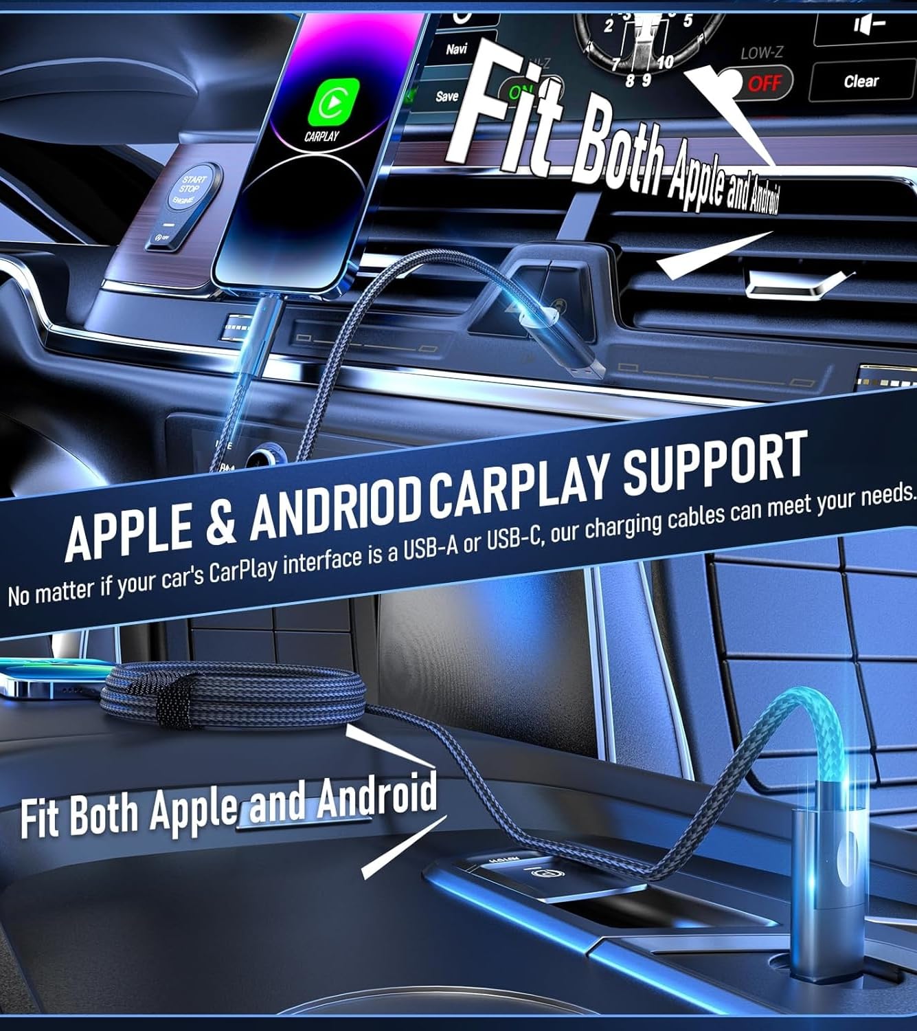 240W 4-in-1 Charging Cable，2Pack 10ft/3M Nylon Braided Multi Charger Cord USB C to C/USB C to L/USB A to C/USB A to L Fast Charge Cable Compatible with iPhone 16/15, Galaxy, MacBook, Tablet (2, 3M)