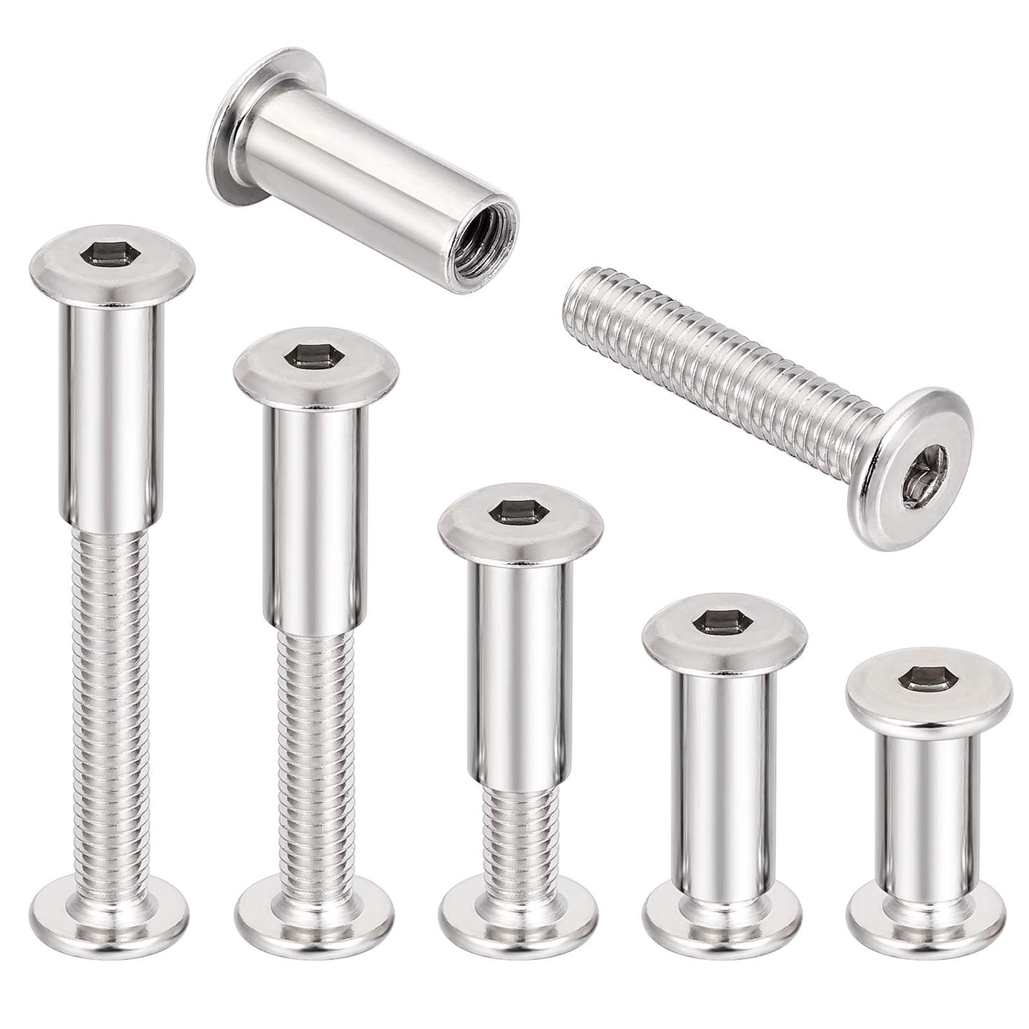 PGMJ 40 Pieces M6 Binding Screws Posts Rivet Socket Cap Connecting M6 Bolts Cap Nuts Assortment Kit for Baby Bed Furniture,Leather Saddles Purses Belt Repair,Scrapbook Photo Albums Binding (M6x30mm-D)