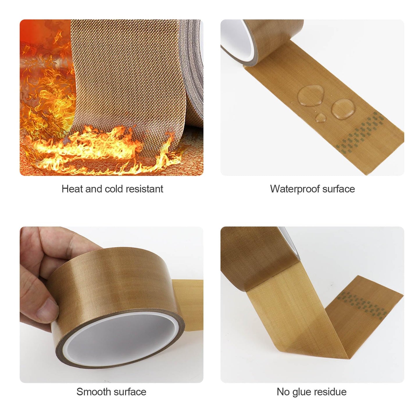BOMEI PACK High Temperature PTFE Teflon Fabric Tape, PTFE Coated Fiberglass Adhesive Tape for Vacuum Sealer Machine, Hand Impulse Sealers Insulation, 0.18mm x 2inch x 33feet