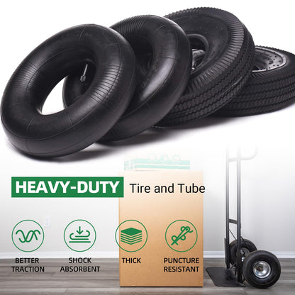 (2 Pack) AR-PRO 10" Heavy-Duty Replacement All-Purpose Utility Tire and Tube - 4.10/3.50-4" Pneumatic Tires with 10" Inner Tubes TR-13 Straight Valve Stem for Lawn Mowers, Hand Trucks, and More