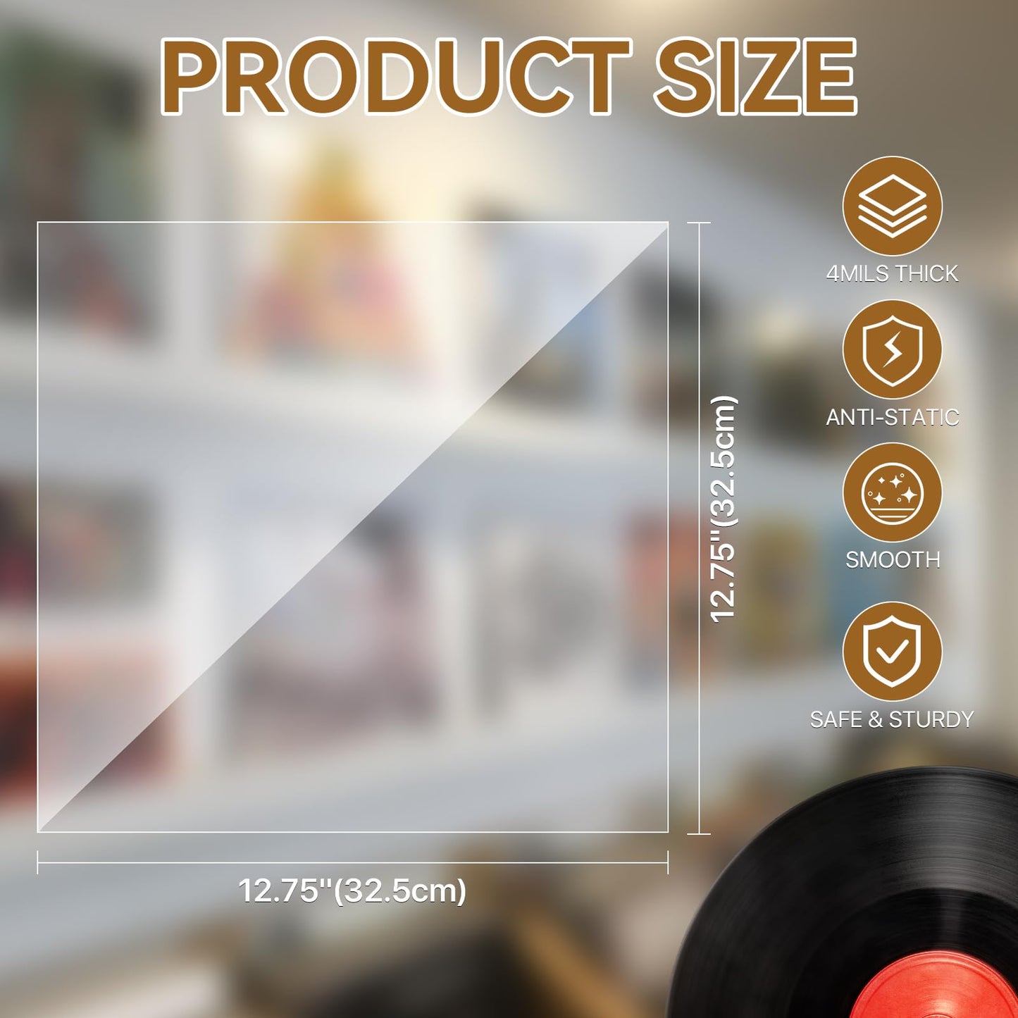 Supkiir 100 Vinyl Record Sleeves for 12" Record, 4 Mils Clear Outer Vinyl Sleeves LP Album Covers, Plastic Protective Inner Album Cover