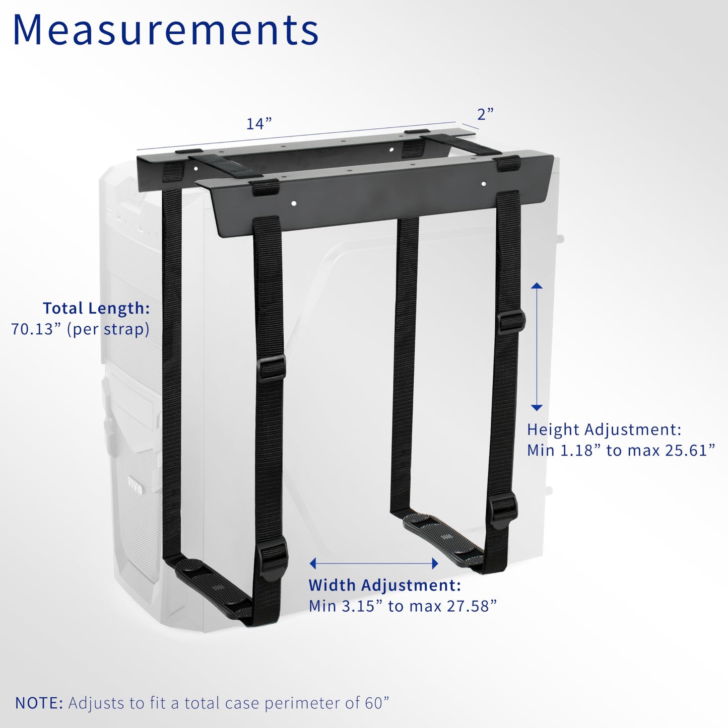 VIVO Under-Desk and Wall Mount PC Adjustable Strap and Steel Bracket Holder, Computer Case Carrier, Black, MOUNT-PC02S