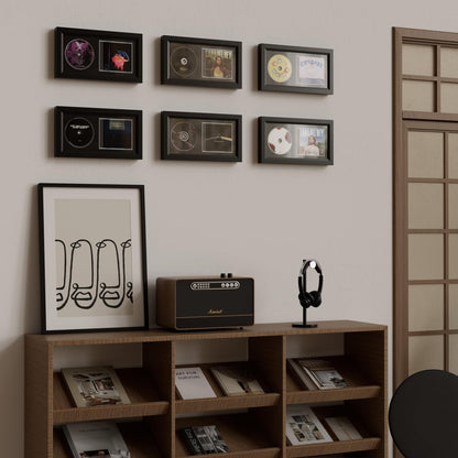 Solid Wood CD Display Frame for CD Cases and Discs with EVA Foam Lining and Black Flocked Fabric, Wall Mountable, Acrylic Cover, Elegant Home Decor, 7.7"x14.4"