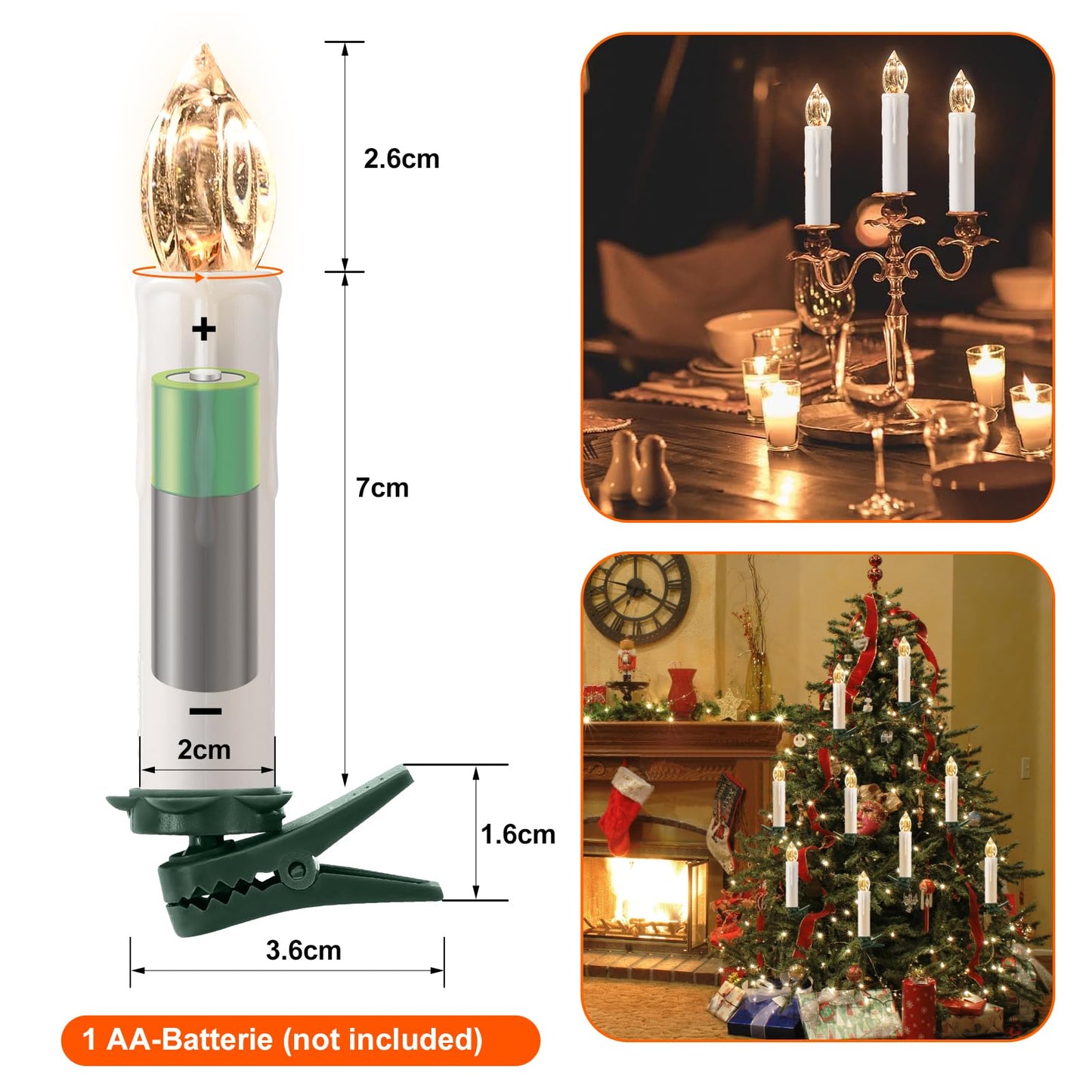 cimetech LED Flameless Candles, Battery Operated Candle Lights with Remote Control Timer, Floating Candles with Brightness Function and Clip Base, for Christmas Tree Home Table Decor (12 Packs)