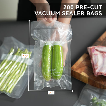 Wevac Vacuum Sealer Bags for Food 6"x10" PreCut Quart 200 Count, with Keeper, Vac Seal bags Ideal for Food Saver, BPA Free, Commercial Grade, Great for storage, meal prep and Sous Vide