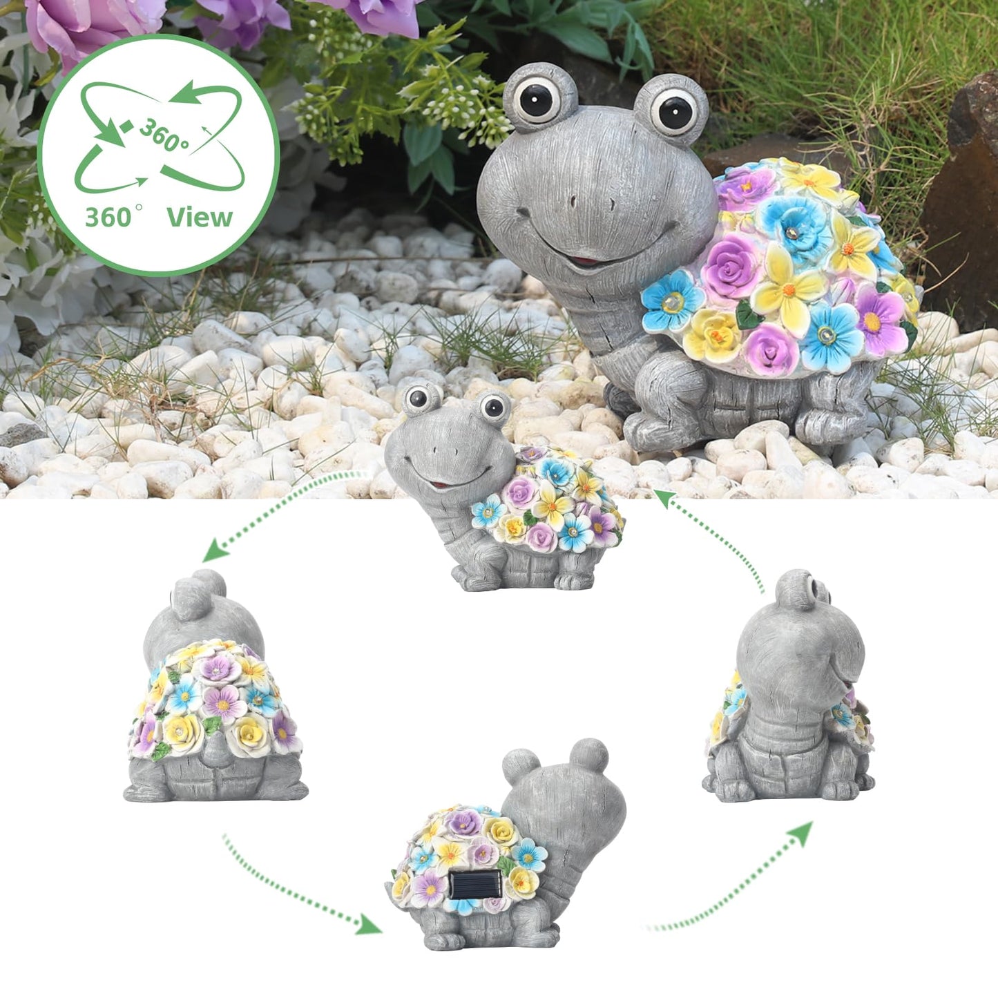 YANFLERENT Outdoor Solar Cute Turtle Statues for Garden, Waterproof Outside Tortoise Figurines Decor with 7 LED Lights, Suitable for Yard, Lawn, Patio, Balcony - Gift for Grandma Mom Women