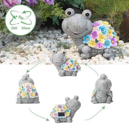 YANFLERENT Outdoor Solar Cute Turtle Statues for Garden, Waterproof Outside Tortoise Figurines Decor with 7 LED Lights, Suitable for Yard, Lawn, Patio, Balcony - Gift for Grandma Mom Women