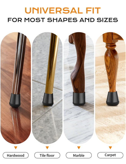 24 PCS Silicone & Felt Chair Leg Floor Protectors for Hardwood Floors - Furniture Pads, Chair Leg Covers/Cups - No Noise & Scratch-Proof - Round XS (Fits 9/16" to 12/16" / 15-19mm), Black