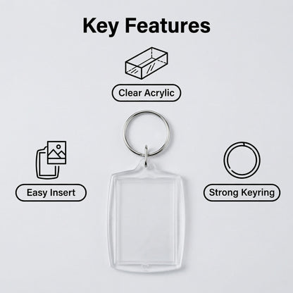 Clear Blank Acrylic Keyrings - Wallet Friendly Picture Frame Key Ring Keychaine For Passport and Photo Insert Pack of 50