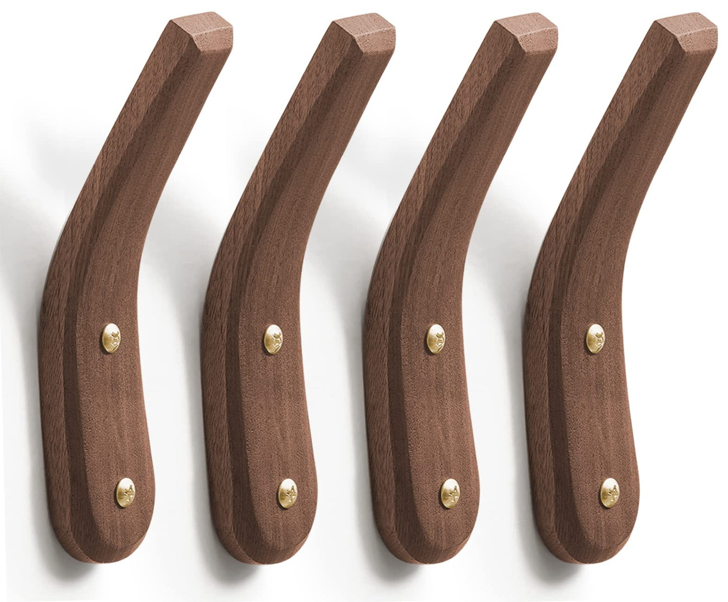 COCOYA Wood Coat Hooks Wall Mounted, Wall Hanger for Hanging Jacket Bag Towel Hat Backpack Clothes - Natural Walnut Pegs Mid Century Rustic Home Foyer Minimalist Entryway Decor Easy Install (4 Pack)