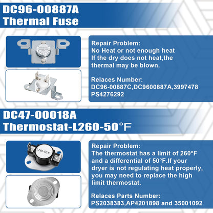 DC47-00019A & DC47-00018A & DC96-00887A Dryer Heating Element Thermostat Thermal Fuse Compatible with Sam-Sung, Ken-More, May-tag, Kitchen-aid and Roper Models Dryer by Wadoy