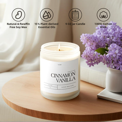 Putart Cinnamon Vanilla Candles for Home Scented, Natural Soy Wax Aromatherapy Non Toxic Heavy Scented Candle with Essential Oil, Home Fragrance Stress Relief Jar Candles Gifts for Women & Men 9oz