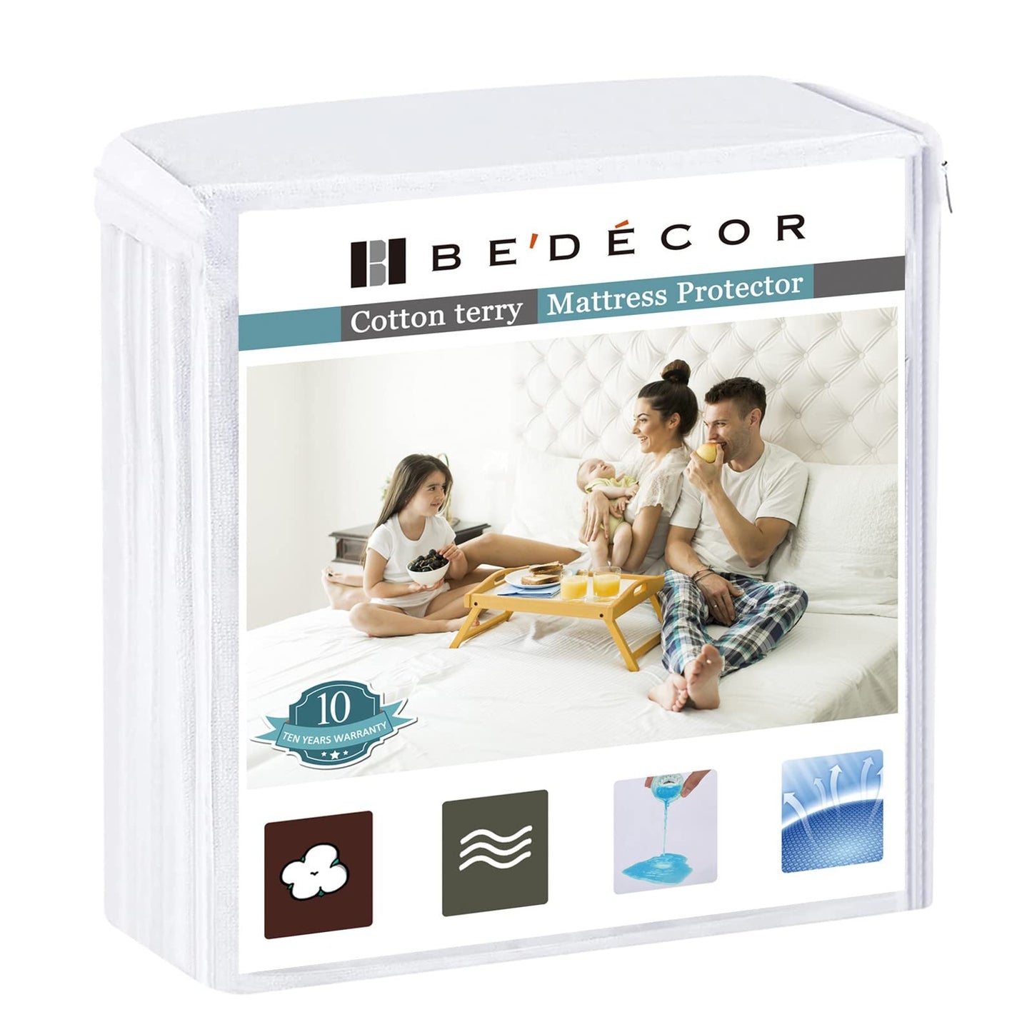 Bedecor Waterproof Mattress Protector Twin, Single Bed Mattress Cover Water Proof Protective Sheet，Breathable Cotton Terry Top with 18 Inches Deep Pocket, for Kids Bedwetting Pets Friendly