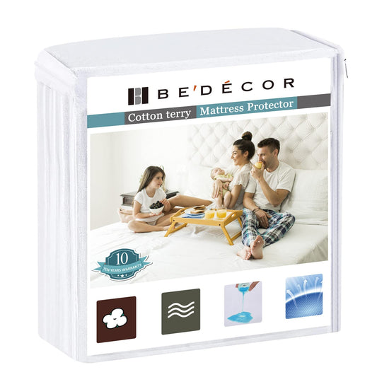 Bedecor Waterproof Mattress Protector Twin, Single Bed Mattress Cover Water Proof Protective Sheet，Breathable Cotton Terry Top with 18 Inches Deep Pocket, for Kids Bedwetting Pets Friendly
