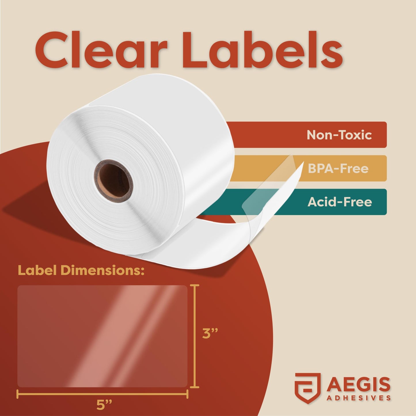 Aegis Adhesives - 3" X 5" Clear Label Covers (1 Roll, 500 Labels) Transparent Protective Stickers - NOT Printer Compatible - Protects UPC Barcodes, Addresses, Shipping Information