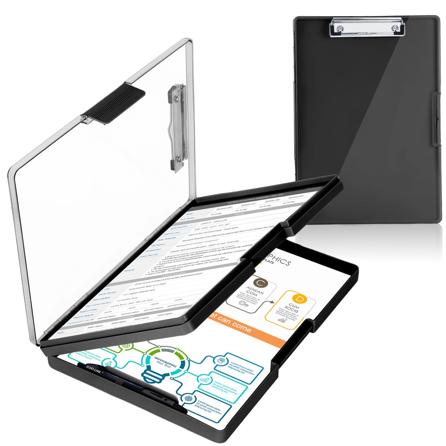 Clipboard with Storage, Heavy Duty Clip Boards 8.5x11 with 2 Storage Case, Clear Visible Top Panel Storage Clipboards, Smooth Writing for Work, Office Supplies, School Supplies