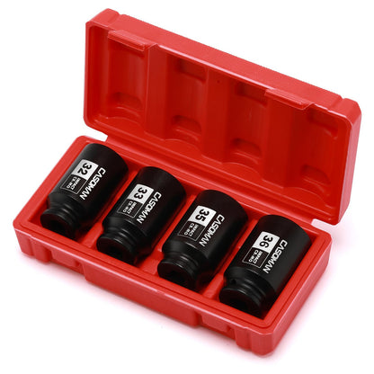 CASOMAN 1/2" Drive Deep Spindle Axle Nut Impact Socket Set, 6 Point, CR-MO,32,33,35,36mm, 4PC 1/2-Inch Impact Socket Set, Heavy Duty Use in Removing and Installing Axle Nuts