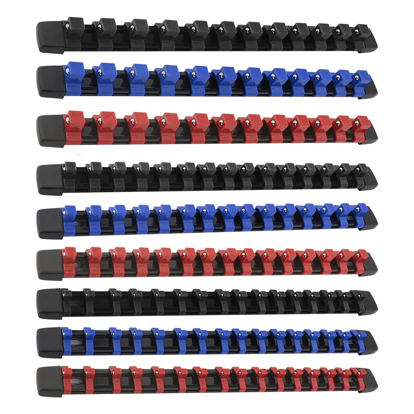 Socket Organizer Set, Metric SAE Socket Holders with Spring Ball Bearings Fits 1/4", 3/8", 1/2" Drive Sockets, Secure Holding Portable Socket Retention Home Workshop Tool Storage Organizer, 9 PCS